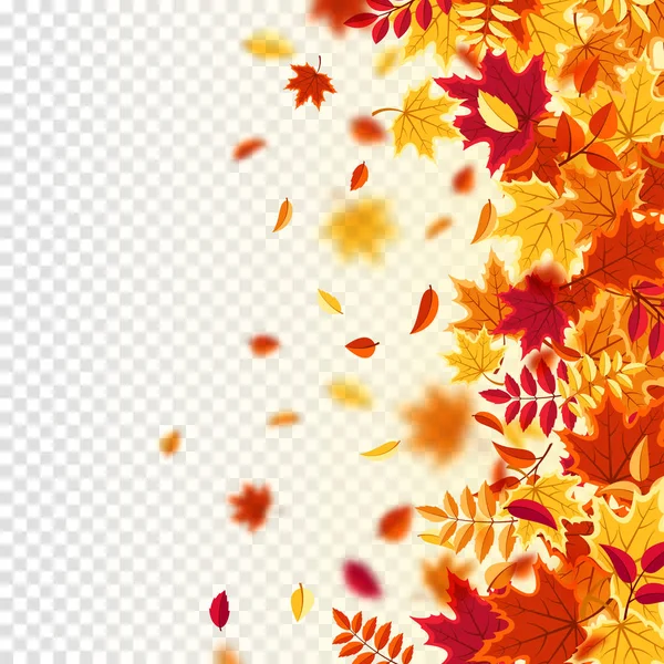 Herbstliches Laub. Natur Hintergrund mit rotem, orangefarbenem, gelbem Laub. Fliegendes Blatt. Saisonverkauf. Vektorillustration. — Stockvektor