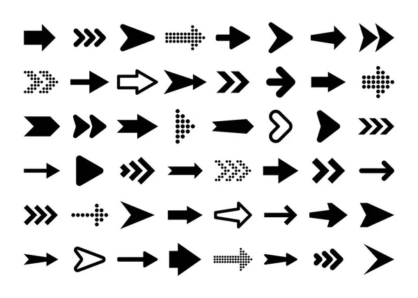 Fekete nyilak Állítsa be a fehér háttér. Nyíl, Cursor ikon. Vector Pointers gyűjtemény. Vissza, Következő oldal jel. — Stock Vector