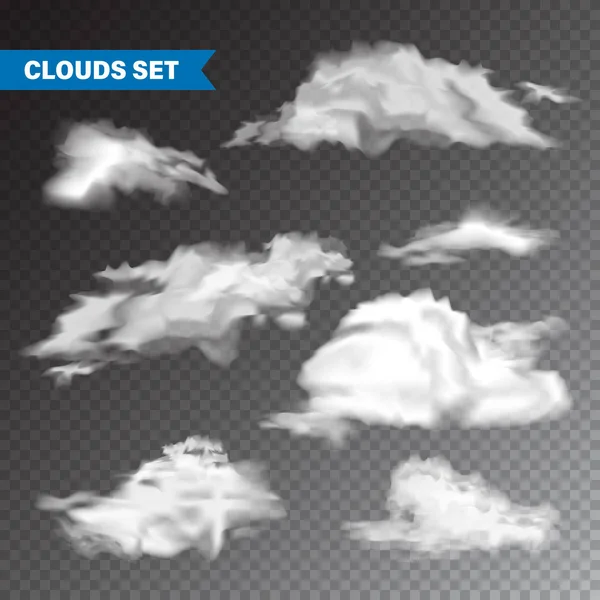 Realistické mraky nastavené. Izolovaný mrak na průhledném pozadí. Nebeský Panorama. Prvek návrhu vektoru. — Stockový vektor