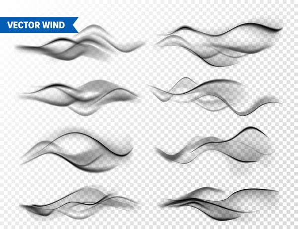 Реалістичний вітер встановлюється на прозорий фон. Вектор пара в повітрі, дим паровим потоком. Туман, туман ефект. — стоковий вектор