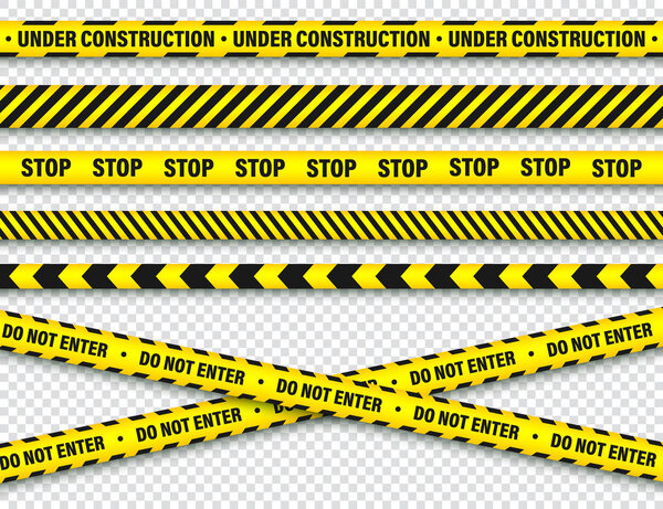 Yellow And Black Barricade Construction Tape. Police Warning Line. Brightly Colored Danger or Hazard Stripe. Vector illustration.