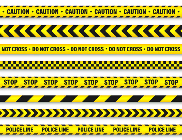 Yellow And Black Barricade Construction Tape. Police Warning Line. Brightly Colored Danger or Hazard Stripe. Vector illustration.
