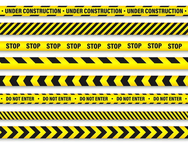 Yellow And Black Barricade Construction Tape. Police Warning Line. Brightly Colored Danger or Hazard Stripe. Vector illustration.