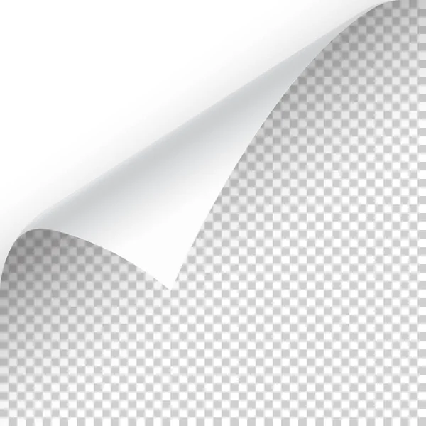 Gekräuselte Seitenecke mit Schatten auf transparentem Hintergrund. Ein leeres Blatt Papier. Vektorillustration. — Stockvektor