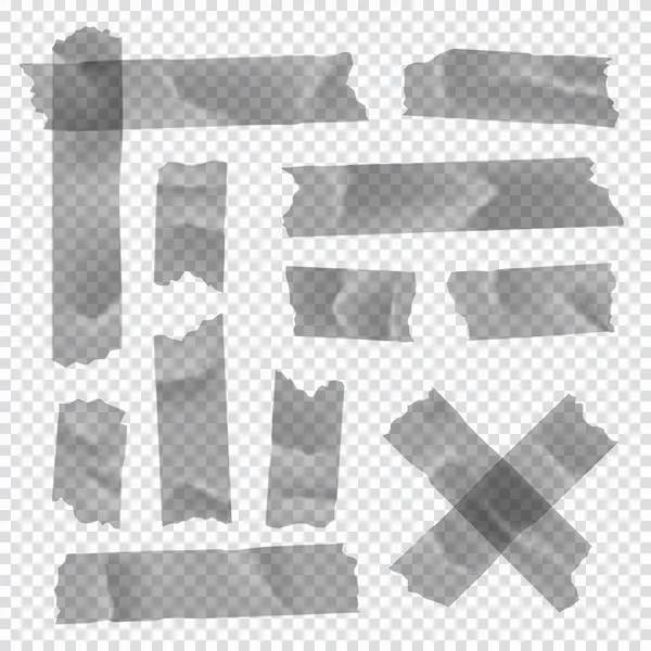 Självhäftande tejpset. Klibbig pappersremsa isolerad på transparent bakgrund. Vektor illustration. — Stock vektor