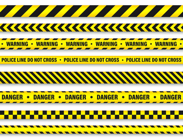 Yellow And Black Barricade Construction Tape. Police Warning Line. Brightly Colored Danger or Hazard Stripe. Vector illustration.