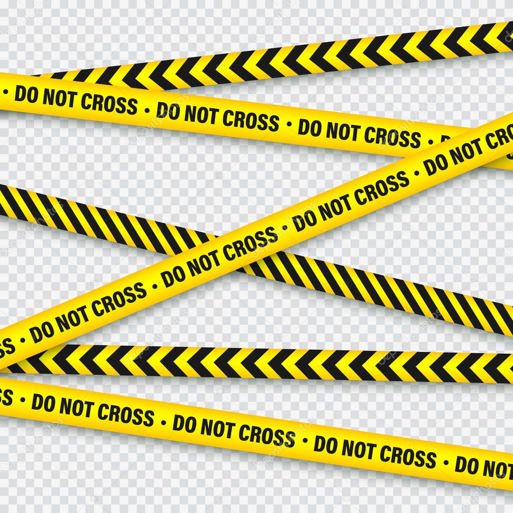 Yellow And Black Barricade Construction Tape. Police Warning Line. Brightly Colored Danger or Hazard Stripe. Vector illustration.