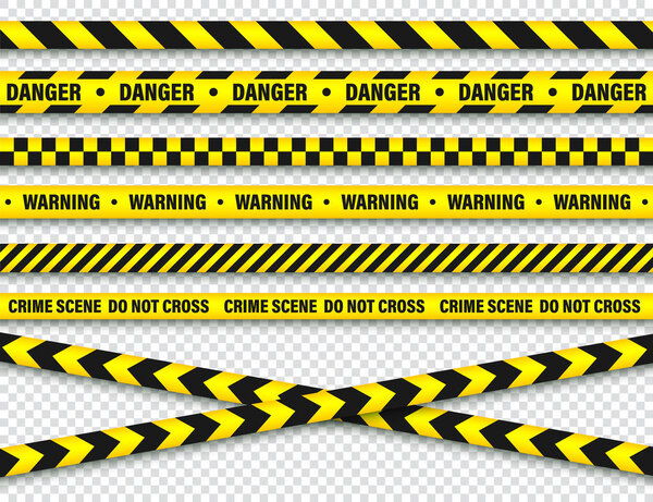 Yellow And Black Barricade Construction Tape. Police Warning Line. Brightly Colored Danger or Hazard Stripe. Vector illustration.