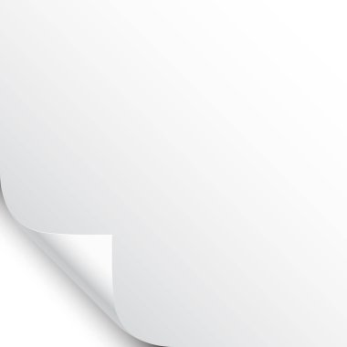 Beyaz arka planda gölgesi olan küçük kıvrılmış sayfa köşesi. Boş kağıt. Vektör çizimi.