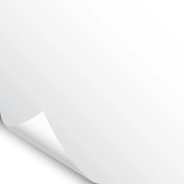 Piccolo angolo pagina arricciata con ombra su sfondo bianco. Foglio di carta bianco. Illustrazione vettoriale . — Vettoriale Stock