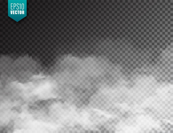  Реалистичный туман, эффект тумана. Дым изолирован на прозрачном фоне. Векторный пар в воздухе, поток пара. Облака
.