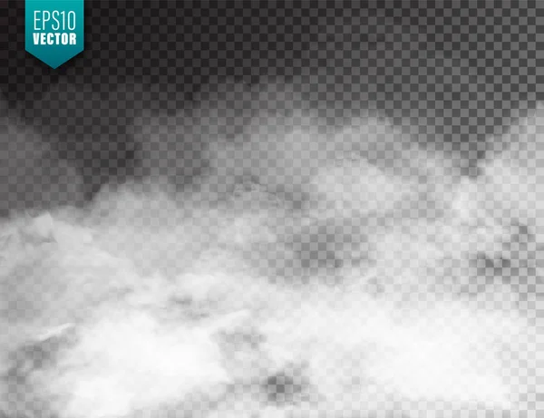 リアルな霧、ミスト効果。透明な背景に隔離された煙。空気中のベクトル蒸気、蒸気の流れ。雲. — ストックベクタ