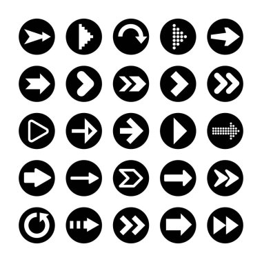 Beyaz Arkaplanda Siyah Oklar Ayarlandı. Ok, İmleç Simgesi. Vektör Noktaları Koleksiyonu. Geri, Sonraki Web Sayfası İşareti. 