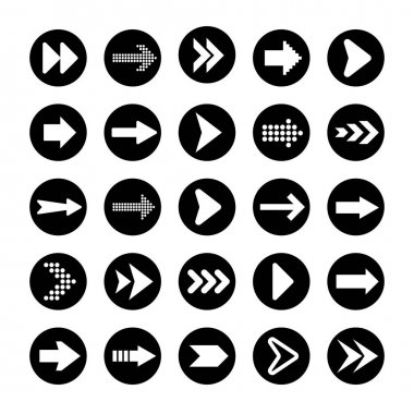 Beyaz Arkaplanda Siyah Oklar Ayarlandı. Ok, İmleç Simgesi. Vektör Noktaları Koleksiyonu. Geri, Sonraki Web Sayfası İşareti. 