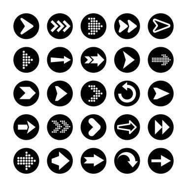 Beyaz Arkaplanda Siyah Oklar Ayarlandı. Ok, İmleç Simgesi. Vektör Noktaları Koleksiyonu. Geri, Sonraki Web Sayfası İşareti. 
