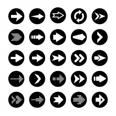 Beyaz Arkaplanda Siyah Oklar Ayarlandı. Ok, İmleç Simgesi. Vektör Noktaları Koleksiyonu. Geri, Sonraki Web Sayfası İşareti. 