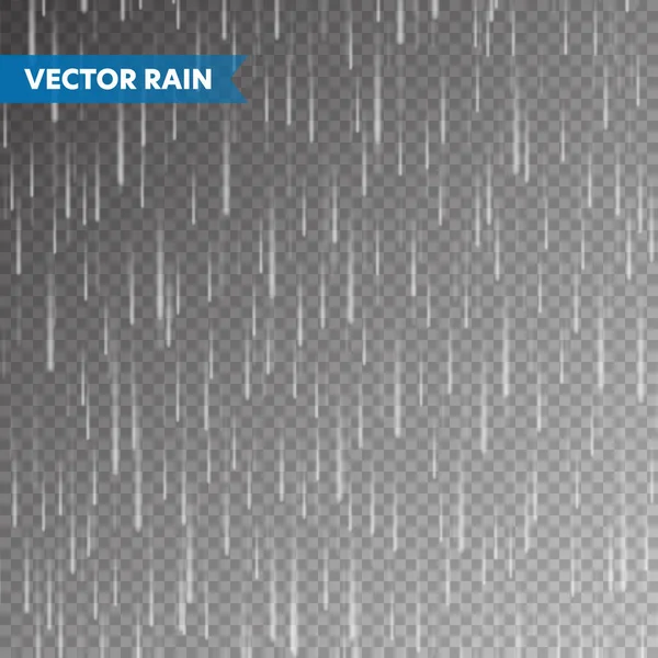 Реалистичная текстура дождя на прозрачном фоне. Дождь, эффект капель воды. Осенний дождливый день. Векторная иллюстрация. — стоковый вектор