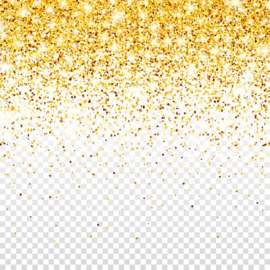Şeffaf Vektör Arkaplanda Parıldayan Altın Parıltı. Altın Kırıntılarıyla Düşen Parlak Konfeti. Noel ya da Yeni Yıl Kutlama Kartı İçin Parlayan Işık Efekti.
