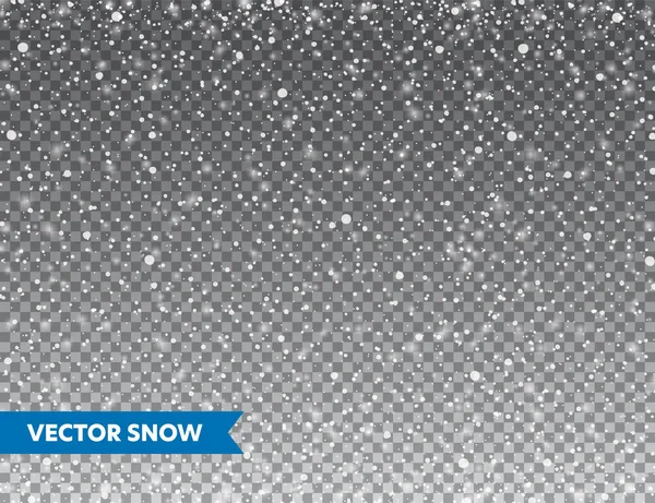 Reális hóesés a hópelyhek. Télen átlátszó háttér karácsonyra vagy újévi kártyára. Fagy vihar hatása, havazás, jég. Vektoros illusztráció. — Stock Vector