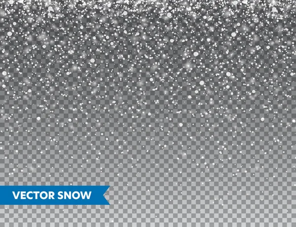 Neve caindo realista com flocos de neve. Fundo transparente de inverno de Natal ou cartão de Ano Novo. Efeito de tempestade de geada, queda de neve, gelo. Ilustração vetorial . — Vetor de Stock