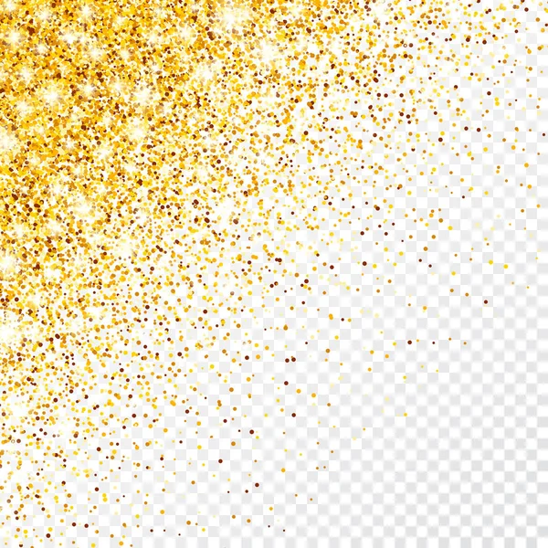 Brillo dorado brillante sobre fondo vectorial transparente. Caída de Confetti Brillante con fragmentos de oro. Efecto de luz brillante para la tarjeta de felicitación de Navidad o Año Nuevo. — Archivo Imágenes Vectoriales