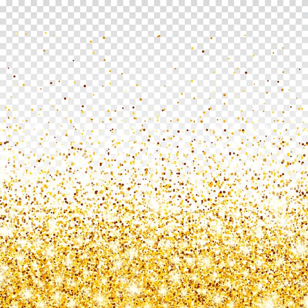 Sparkling Golden Glitter σε διαφανές διανυσματικό φόντο. Πέφτουν γυαλιστερά κομφετί με χρυσά θραύσματα. Λαμπερό εφέ φωτός για τα Χριστούγεννα ή το Νέο Έτος Ευχετήρια κάρτα. — Διανυσματικό Αρχείο