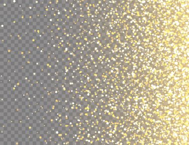 Şeffaf Vektör Arkaplanda Bokeh Işıkları ile Parlayan Altın Parıltı. Altın Kırıntılarıyla Düşen Parlak Konfeti. Noel ya da Yeni Yıl Kutlama Kartı İçin Parlayan Işık Efekti.