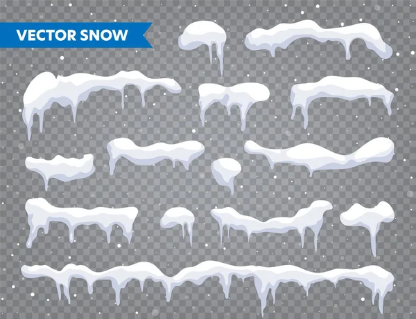 Sneeuw, Ice Cap collectie. Sneeuwval met sneeuwvlokken. Winterseizoen. Geïsoleerd op transparante achtergrond kerstkaart ontwerpelement. — Stockvector