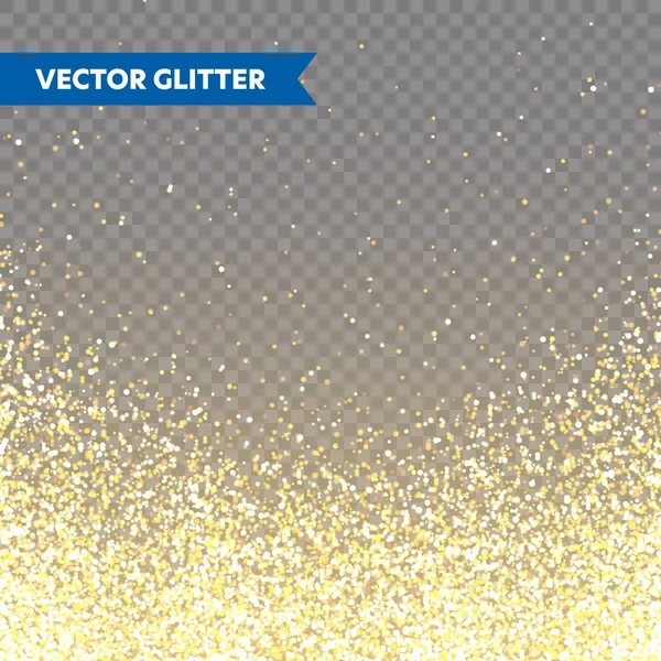 Glinsterende Gouden Glitter op Transparant Vector Achtergrond. Vallende Glanzende Confetti met Gouden Scherven. Shining Light Effect voor Kerstmis of Nieuwjaar wenskaart. — Stockvector