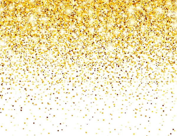 Brillante Glitter dorato su sfondo vettoriale bianco. Caduta di brillanti Confetti con schegge d'oro. Brillante effetto luce per Natale o Capodanno Biglietto di auguri. — Vettoriale Stock