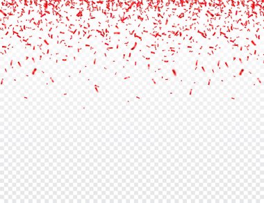 Noel, sevgililer günü şeffaf arka planda kırmızı konfeti. Parlak bir parıltı düşüyor. Parti tasarım elementleri.