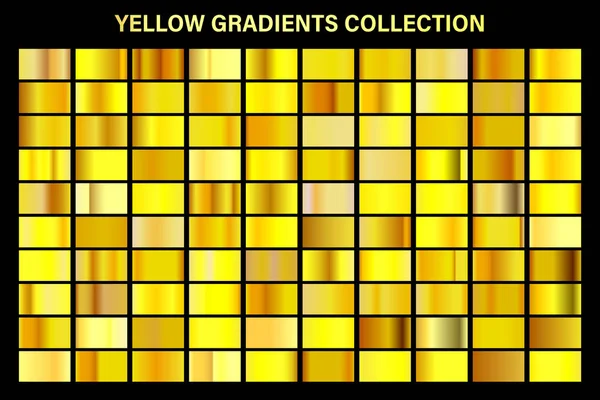 Goldener, gelb glänzender Verlauf, Textur aus Goldfolie. Farbmusterset vorhanden. Sammlung hochwertiger Vektorgradienten. glänzender metallischer Hintergrund. Gestaltungselement. — Stockvektor