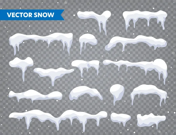 Neve, collezione calotta glaciale. Nevicata con fiocchi di neve. Stagione invernale. Isolato su sfondo trasparente elemento di design biglietto di Natale . — Vettoriale Stock