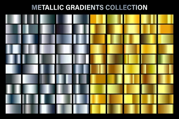 Silber und Gold, gelb glänzender Verlauf, Textur aus Goldfolie. Farbmusterset vorhanden. Sammlung hochwertiger Vektorgradienten. glänzender metallischer Hintergrund. Gestaltungselement. — Stockvektor