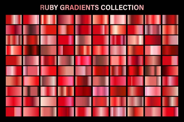 レッドルビー光沢グラデーション、メタルフォイルテクスチャ。カラースウォッチセット。高品質のベクトルグラデーションのコレクション。光沢のあるメタリックな背景。デザイン要素. — ストックベクタ
