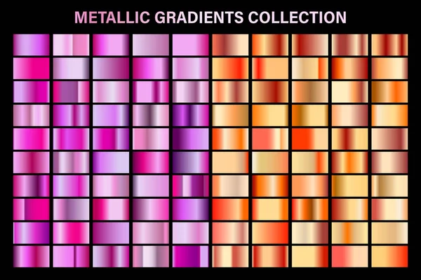 Rosa und bronze, orange glänzender Verlauf, Textur aus Metallfolie. Farbmusterset vorhanden. Sammlung hochwertiger Vektorgradienten. glänzender metallischer Hintergrund. Gestaltungselement. — Stockvektor