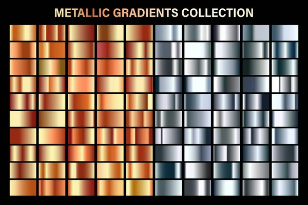 Silber und orange Bronze glänzender Verlauf, Textur aus Metallfolie. Farbmusterset vorhanden. Sammlung hochwertiger Vektorgradienten. glänzender metallischer Hintergrund. Gestaltungselement. — Stockvektor