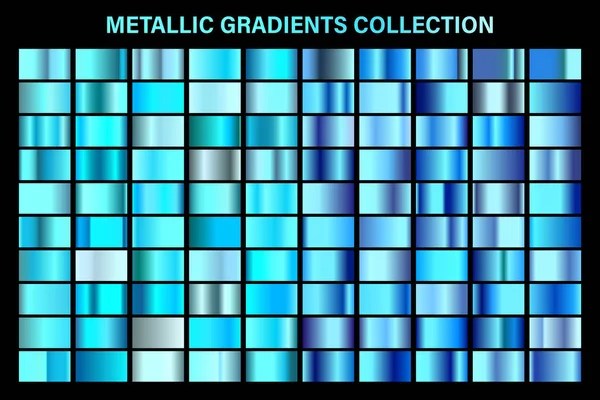 Blauer, azurblauer, glänzender Verlauf, Textur aus Metallfolie. Farbmusterset vorhanden. Sammlung hochwertiger Vektorgradienten. glänzender metallischer Hintergrund. Gestaltungselement. — Stockvektor