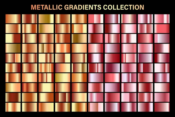 Gül altın ve turuncu, bronz parlak gradyan, metal folyo doku. Renkli swatch seti. Yüksek kaliteli vektör gradyanlarının toplanması. Parlak metalik arka plan. Tasarım öğesi. — Stok Vektör