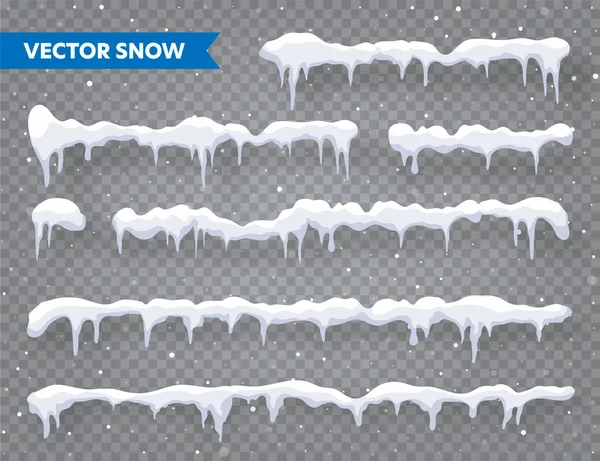 Sneeuw, Ice Cap met schaduw set. Sneeuwval met sneeuwvlokken. Winterseizoen. Geïsoleerd op transparante achtergrond kerstkaart ontwerpelement. — Stockvector