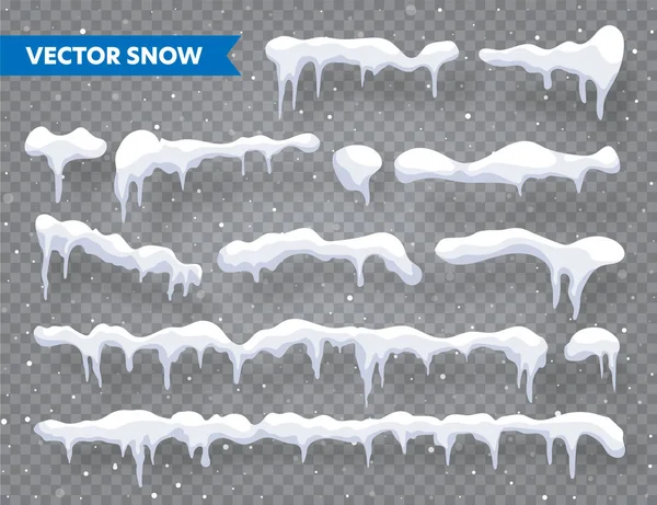 Sneeuw, Ice Cap met schaduw set. Sneeuwval met sneeuwvlokken. Winterseizoen. Geïsoleerd op transparante achtergrond kerstkaart ontwerpelement. — Stockvector