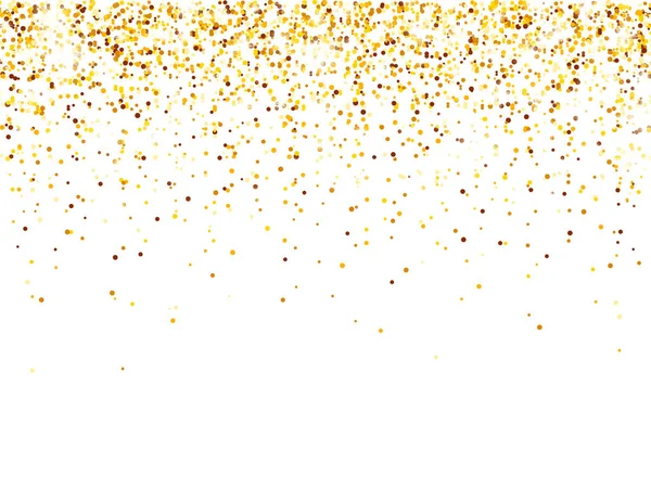 Glinsterende Gouden Glitter op Witte Vector Achtergrond. Vallende Glanzende Confetti met Gouden Scherven. Shining Light Effect voor Kerstmis of Nieuwjaar wenskaart. — Stockvector
