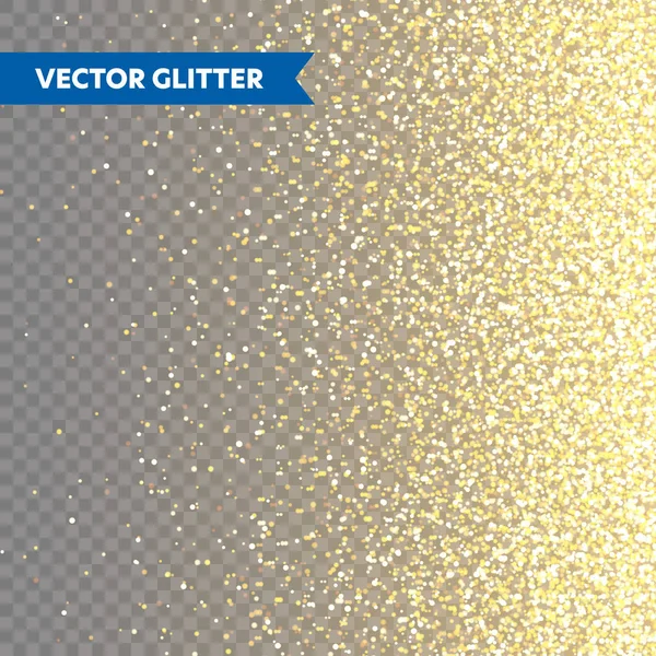Funkelnder goldener Glanz auf transparentem Vektor-Hintergrund. Fallendes Konfetti mit Goldsplittern. Leuchtender Lichteffekt für Weihnachts- oder Neujahrsgrußkarte. — Stockvektor