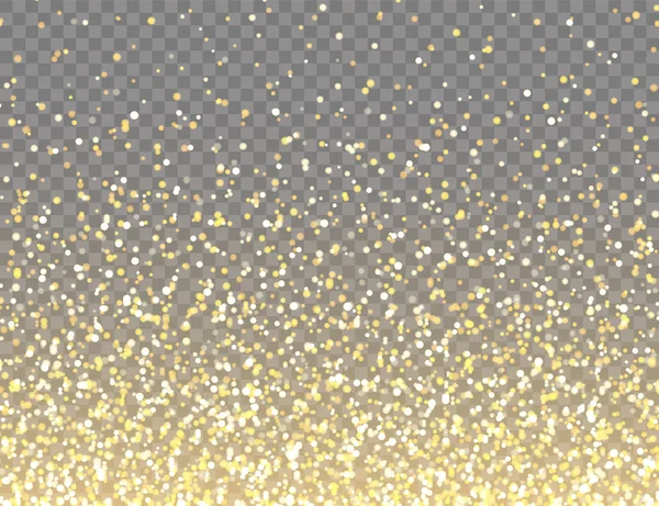 Brilho Dourado Espumante com Luzes Bokeh em Fundo Vetor Transparente. Caindo Confetti brilhante com cacos de ouro. Efeito de luz brilhante para o Natal ou Ano Novo cartão de saudação. —  Vetores de Stock