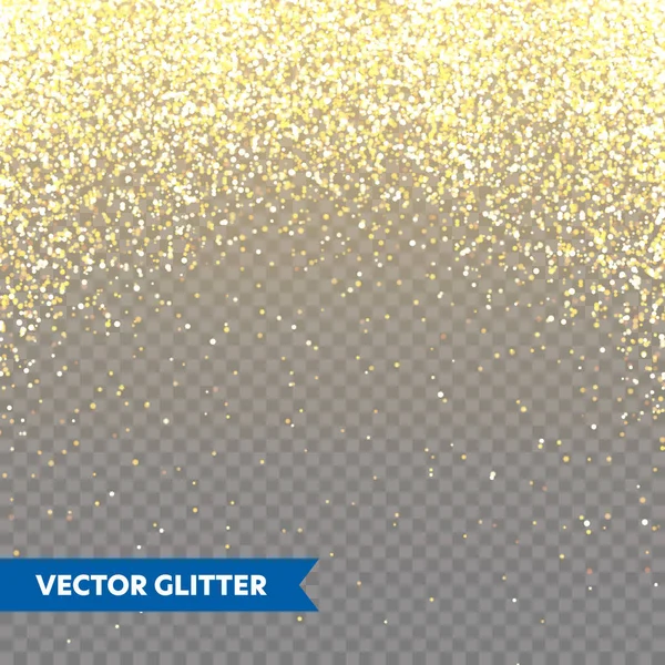 Brillo dorado brillante sobre fondo vectorial transparente. Caída de Confetti Brillante con fragmentos de oro. Efecto de luz brillante para la tarjeta de felicitación de Navidad o Año Nuevo. — Vector de stock