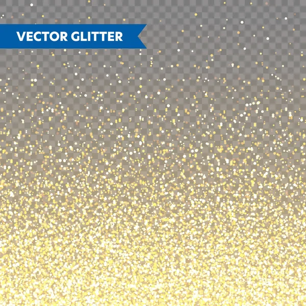 Glinsterende Gouden Glitter op Transparant Vector Achtergrond. Vallende Glanzende Confetti met Gouden Scherven. Shining Light Effect voor Kerstmis of Nieuwjaar wenskaart. — Stockvector