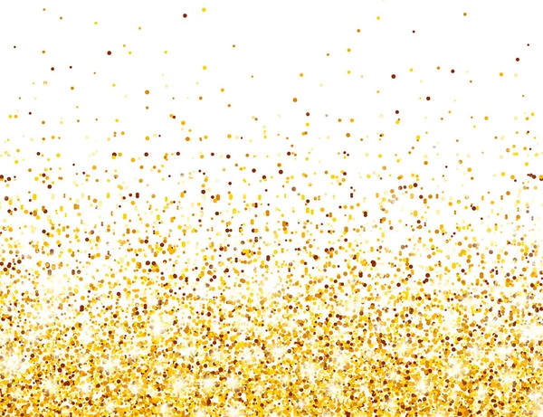 Brillante brillo dorado sobre fondo vectorial blanco. Caída de Confetti Brillante con fragmentos de oro. Efecto de luz brillante para la tarjeta de felicitación de Navidad o Año Nuevo. — Vector de stock