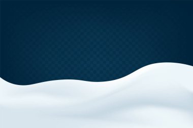 Gerçekçi kar yığınları. Kış karlı soyut arka plan. Kar kapaklı donmuş manzara. Noel veya Yeni Yıl için Dekorasyon. Vektör çizimi.