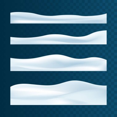 Gerçekçi snowdrifts koleksiyonu. Kış karlı soyut arka plan. Kar kapaklı donmuş manzara. Noel veya Yeni Yıl için Dekorasyon. Vektör çizimi.