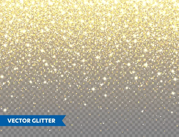 Brillo dorado brillante sobre fondo vectorial transparente. Caída de Confetti Brillante con fragmentos de oro. Efecto de luz brillante para la tarjeta de felicitación de Navidad o Año Nuevo. — Vector de stock